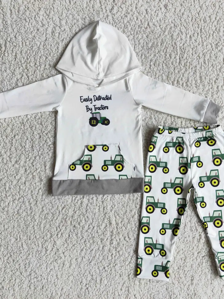 Easily Distraced By Tractors Boy Hoodie Set