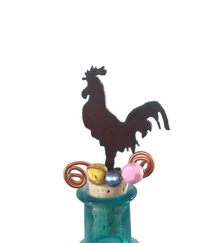 Rustic Wine Cork ROOSTER shape with beads and wire