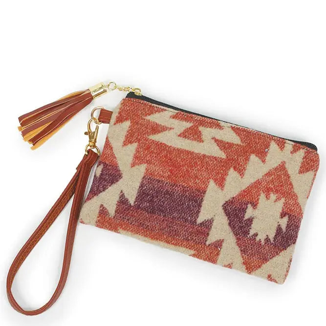 Western Print Pouch Bag with Wristlet - Red