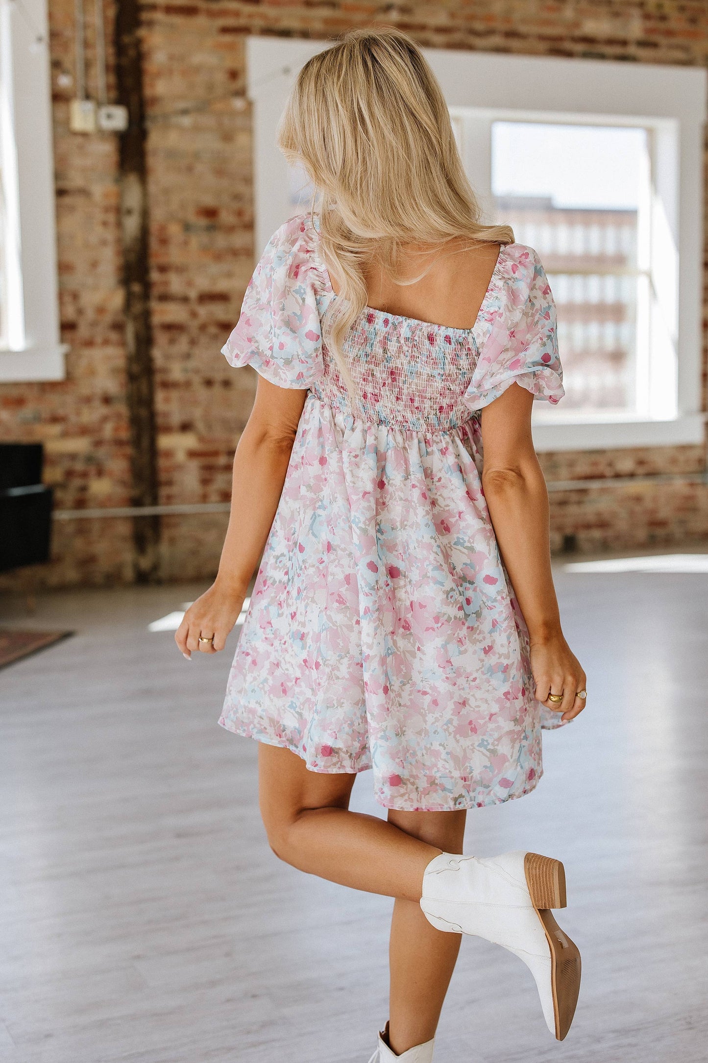 Ajay Floral Square Neck Mini Dress