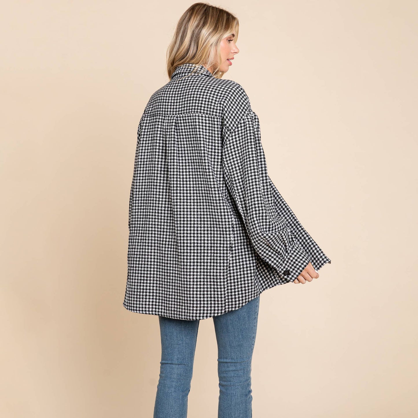 Oversized Houndstooth Flannel Long Shacket