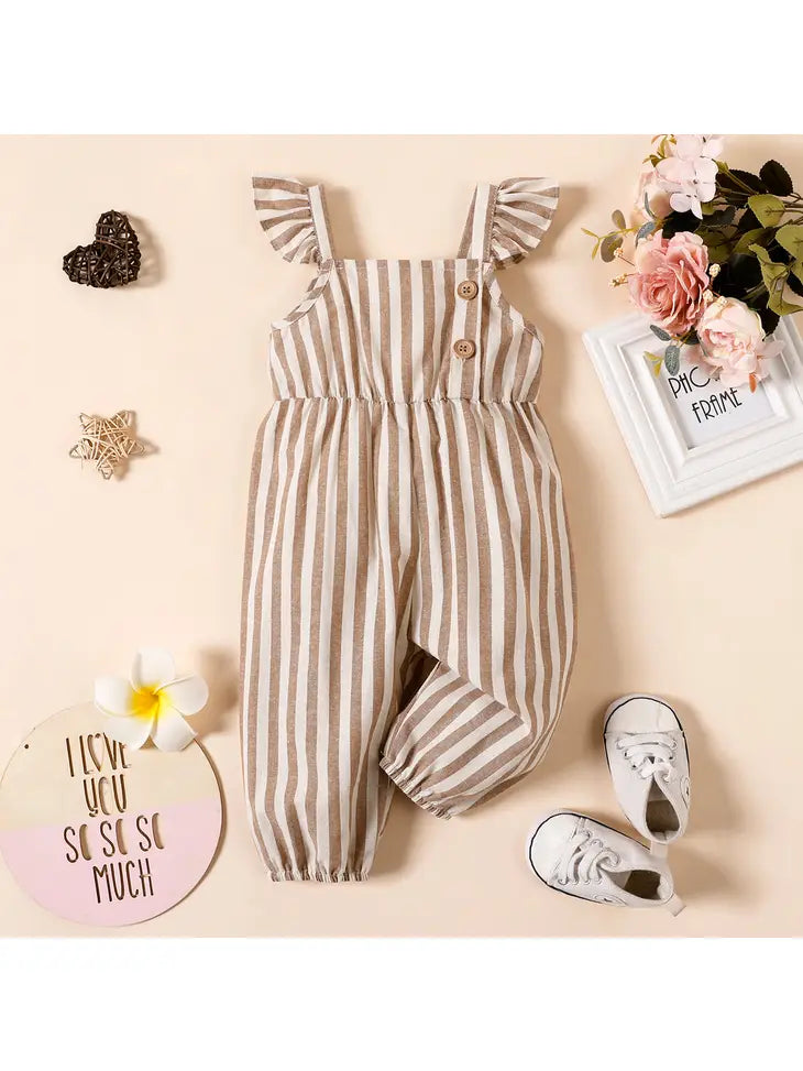 Baby Girl Striped Sleeveless Ruffle Jumpsuit