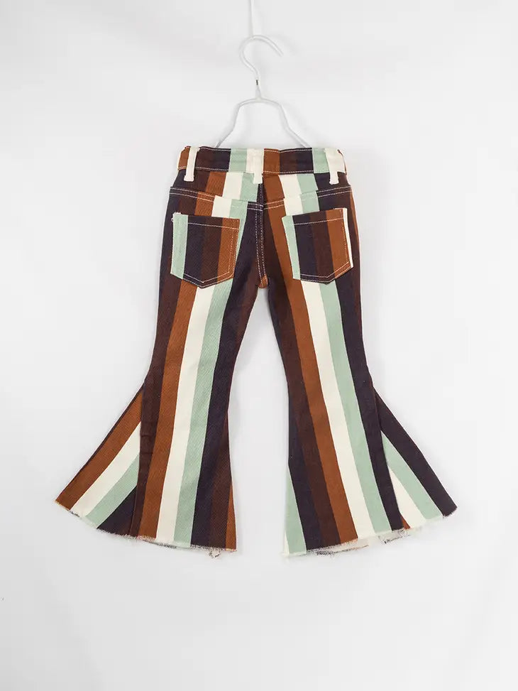 Blue Brown Stripe Girl Denim Bell Pant