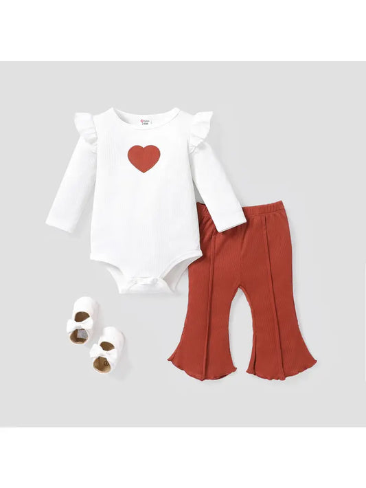 Baby Girl Heart-Shaped Flutter Sleeve Top/Pants Set