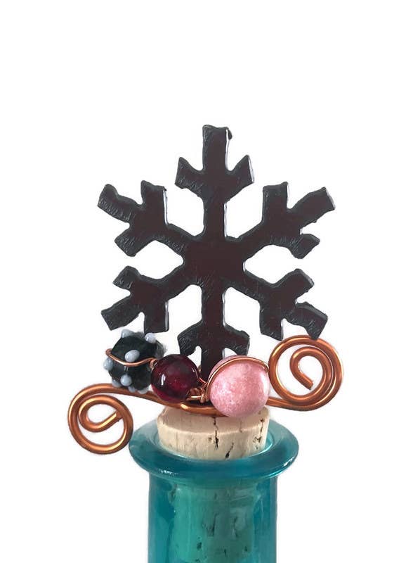 Rustic Wine Cork SNOWFLAKE shape with beads and wire