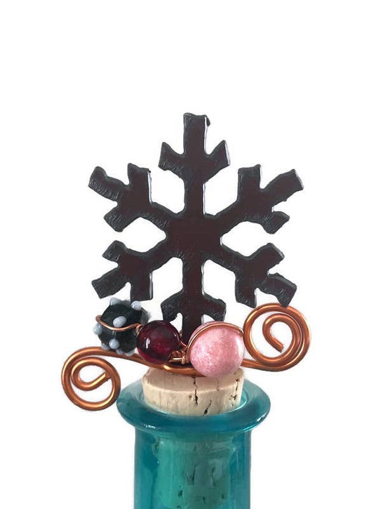 Rustic Wine Cork SNOWFLAKE shape with beads and wire