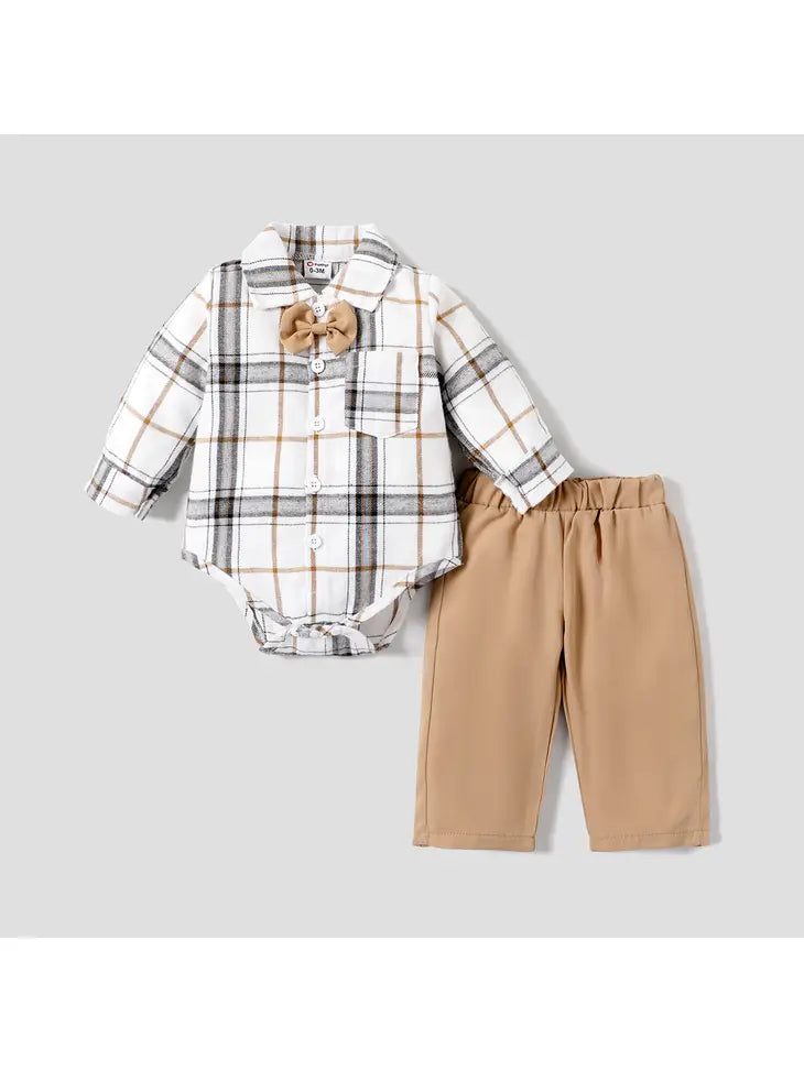 Baby Boy Classic Lapel Plaid Pattern Set