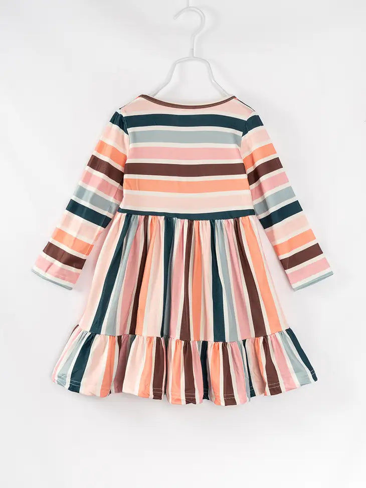 Pink Blue Stripe Ruffle Girl Twirl Dress