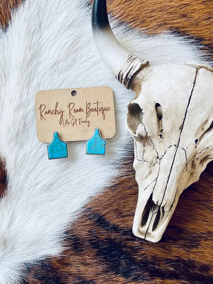 Turquoise Ear Tag Stud Earrings