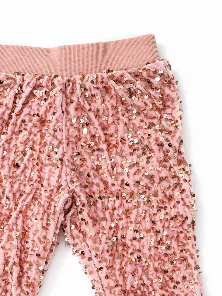 Girls Sequin Flare Pants - Light Pink