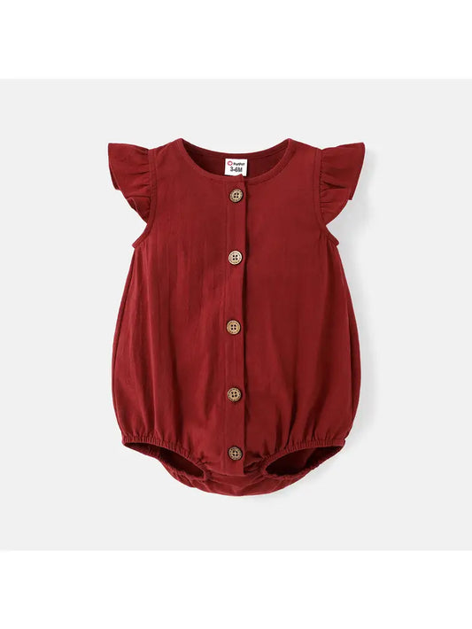 Baby Girl Cotton Button Front Flutter-Sleeve Romper