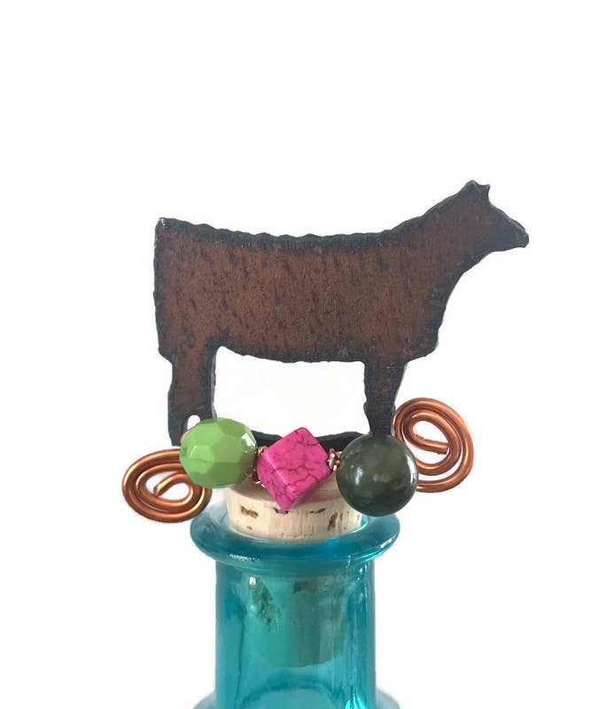 Rustic Wine Cork STEER Cow shape with beads and wire