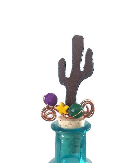 Rustic Wine Cork Cactus SAGUARO shape with beads and wire