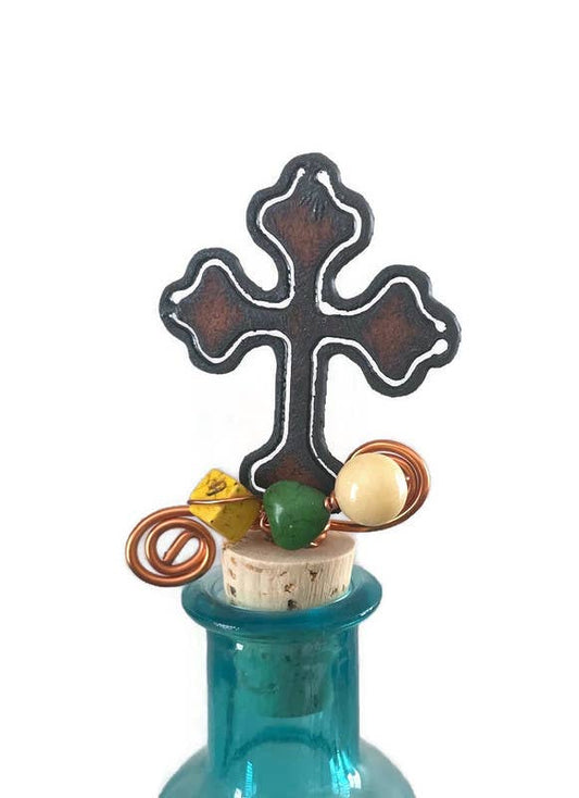 Rustic Wine Cork CROSS shape with beads and wire