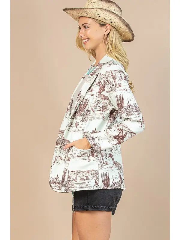 'Zoe' Western Print Woven Blazer