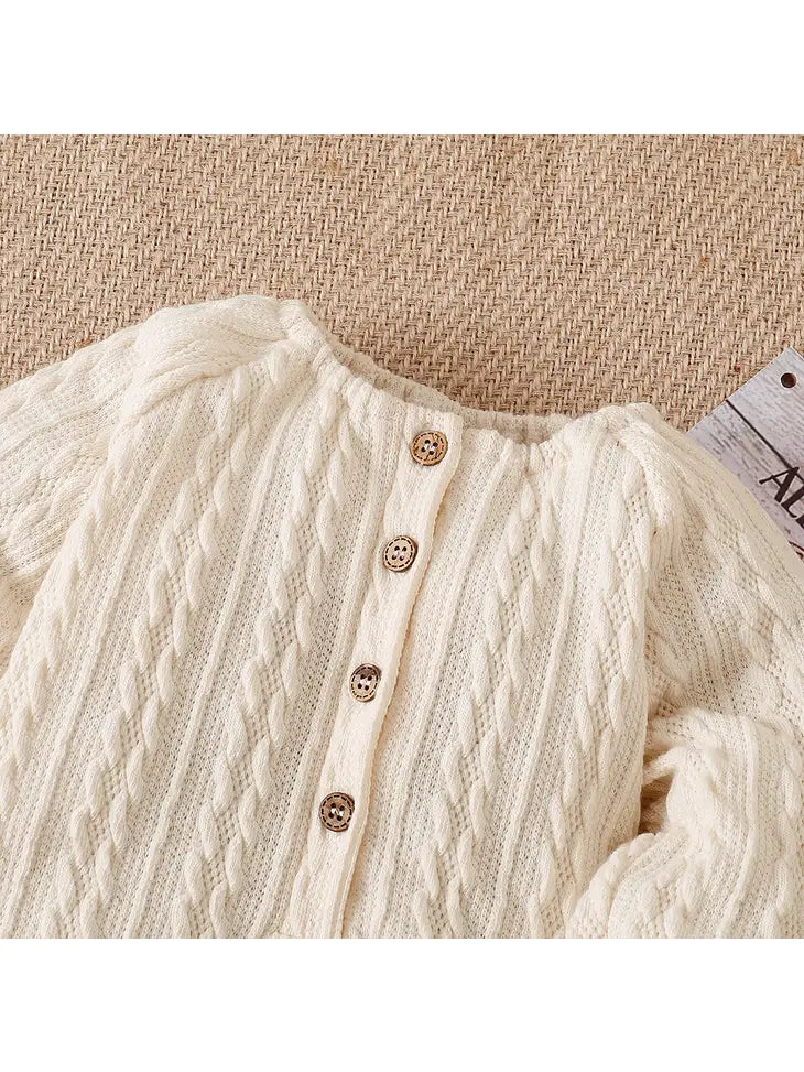 Solid Knitted Button Design Long-Sleeve Baby Jumpsuit