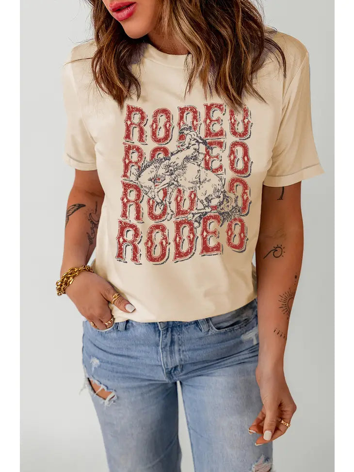 Khaki Western Rodeo Graphic Crew Neck T Shirt