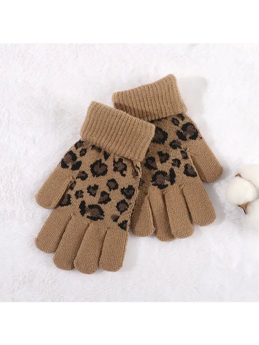 Kids Classic Leopard-Print Knitted Gloves