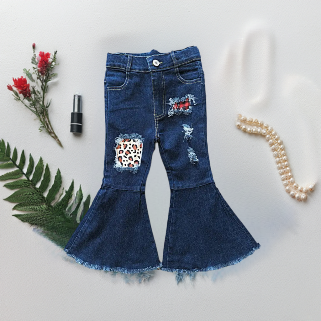 Leopard Patched Bell Bottom Jeans Pant