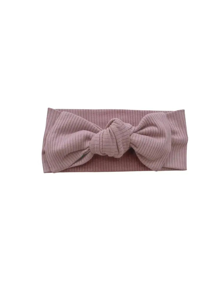 Mauve Ribbed Baby Bow Headband